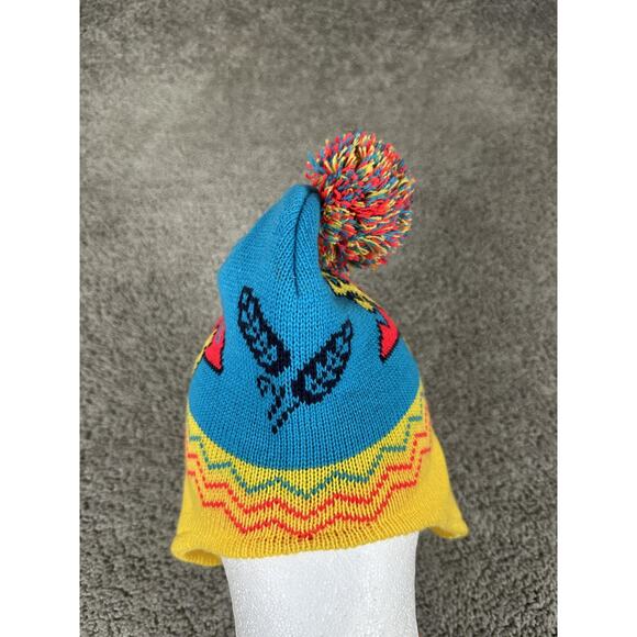 Pacifico Clara Hat Trapper Hat Pom Pom Knit Geometric Yellow Blue One Size Mens - Picture 4 of 9